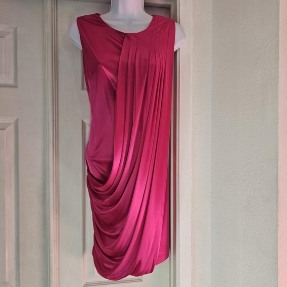 SL Fashions Dresses & Skirts - Bright neon pink layered draping appearance dress